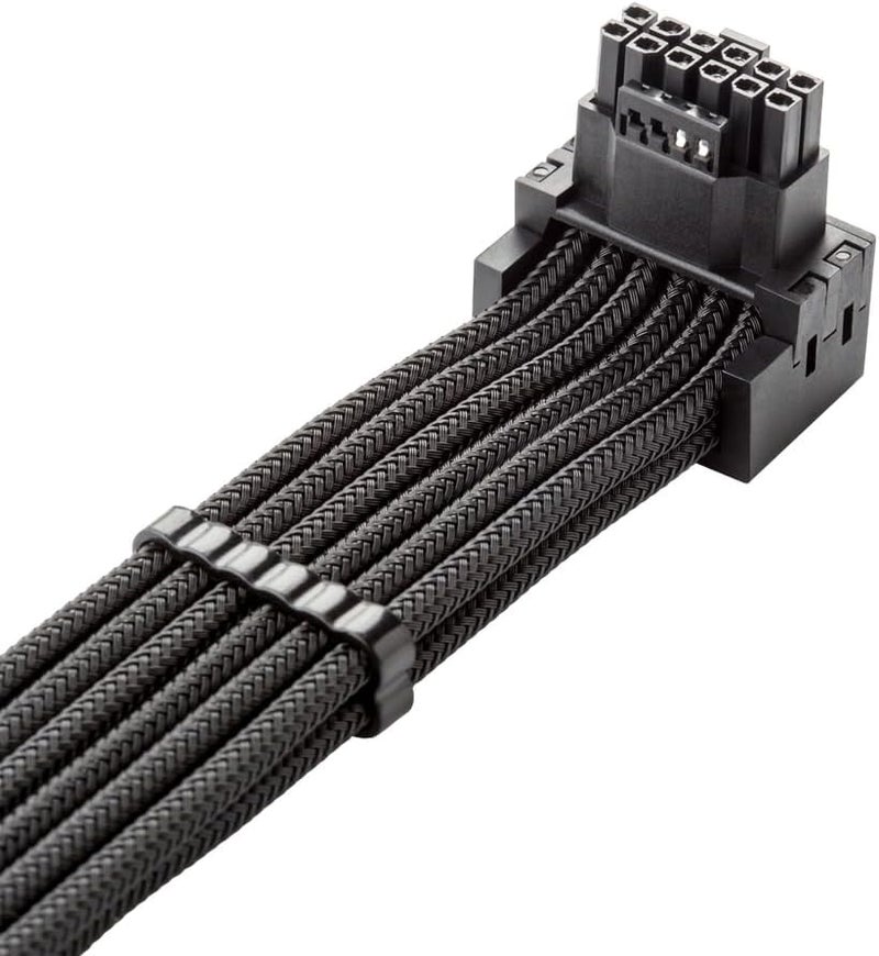 E-Series Pro ModMesh Sleeved 12VHPWR 90° StealthSense PCI-e Cable for EVGA G/G+ / P/P+ / T - Variant A (Black, 16-pin to Triple 8-pin, 60cm)